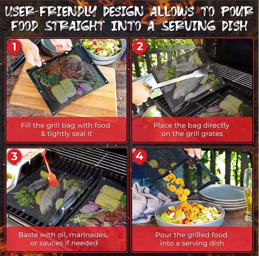 Sac Barbecue en Maille Anti-Adhésif حقيبة شواء شبكية غير لاصقة -مقاومة للحرارة، قابلة لإعادة الاستخدام وسهلة التنظيف