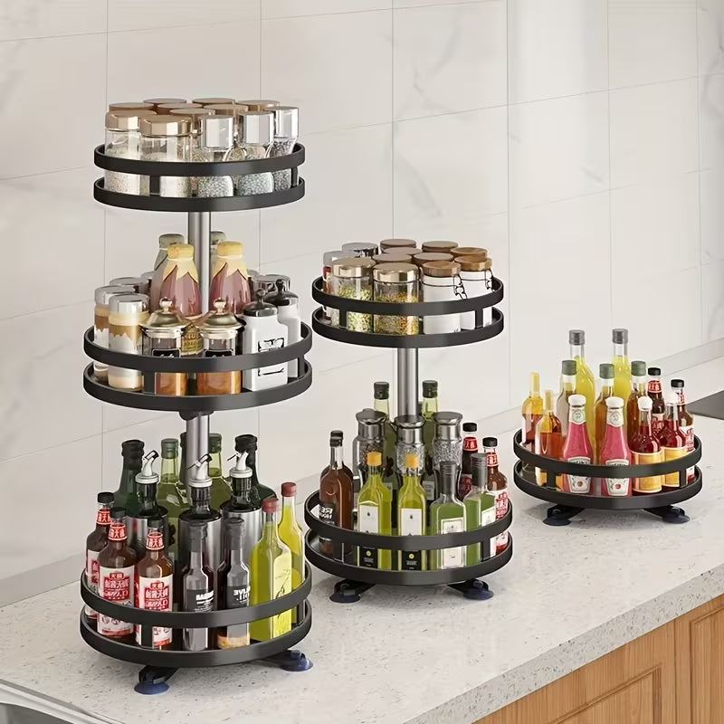 Étagère de cuisine rotative à 360°, support à épices, condiments, acier inoxydable, منظم مطبخ دوار 360 درجة، رف توابل، حامل بهارات، مصنوع من الفولاذ المقاوم للصدأ، لتنظيم المطبخ