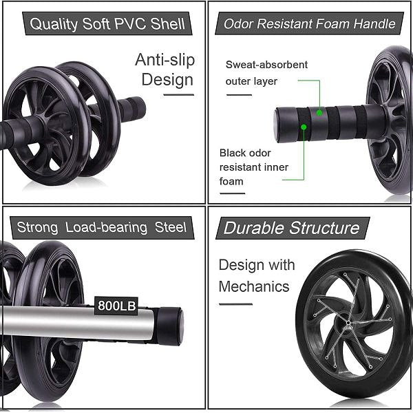 عجلة تمارين البطن الدوارة المزدوجة أسطوانة لتمارين عضلات البطن، بمقبض مانع للانزلاق AB WHEEL EXERCISER  Roulette abdos et musculation, poignée antidérapante