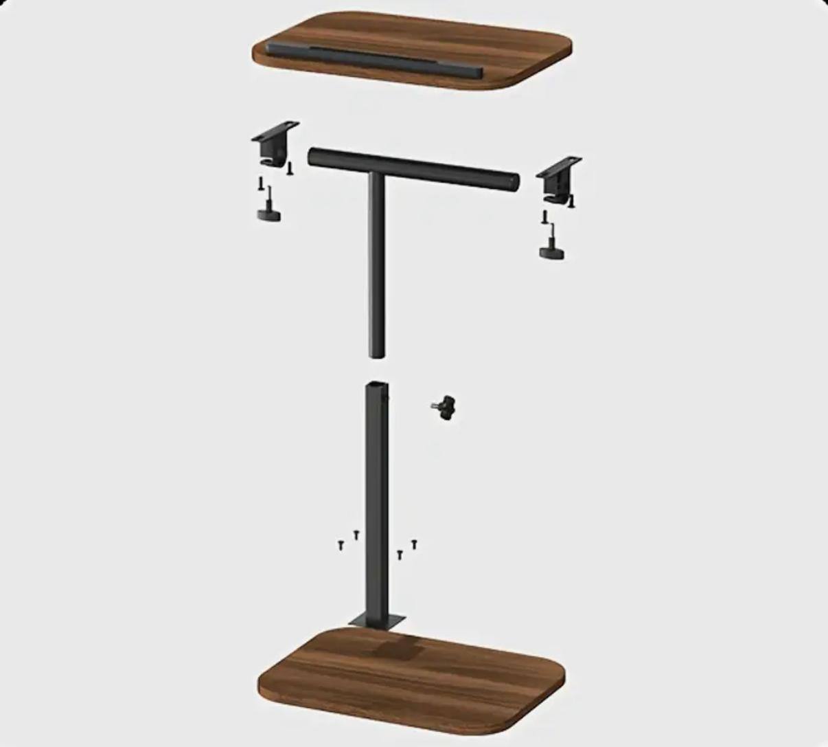 Table d'appoint élégante à Hauteur et angle réglables طاولة جانبية أنيقة قابلة لتعديل الارتفاع والزاوية، بتصميم عصري وسطح خشبي وإطار معدني