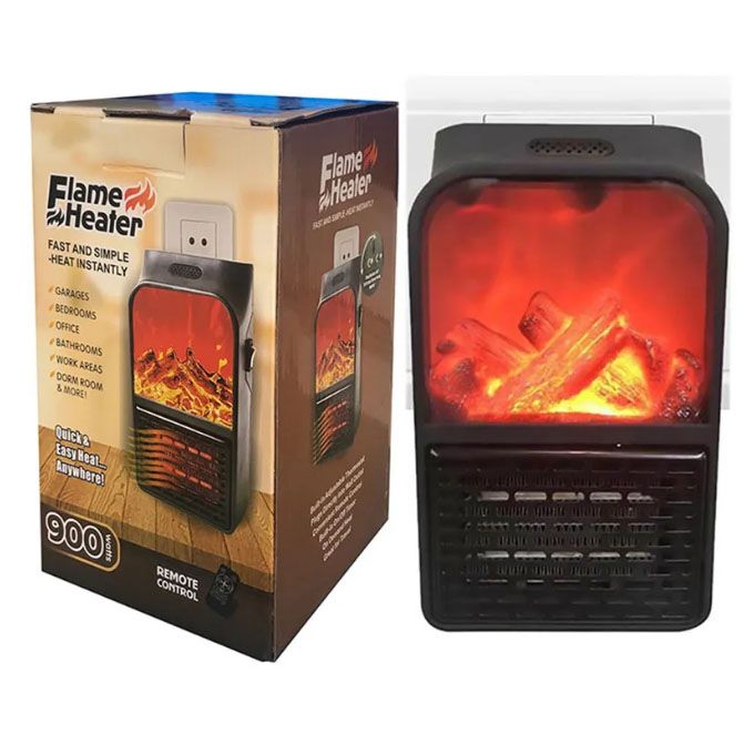 سخان شوفاج مدفأة كهربائية صغيرة بتأثير اللهب مع جهاز تحكم عن بعد Mini Chauffage Effet Flamme avec Télécommande, 900W