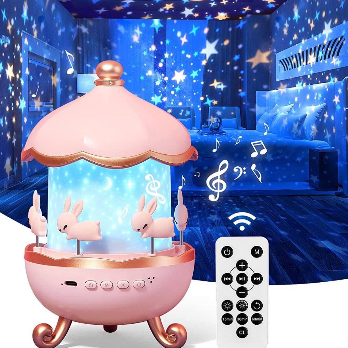 جهاز عرض ضوئي ليلي LED دوار للأطفال مع موسيقى Veilleuse Projecteur Rotatif LED pour Enfants avec Musique et Motifs Astronautes
