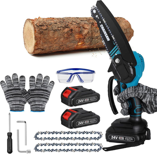 منشار كهربائي لاسلكي، منشار يدوي صغير، محرك بدون فرشاة 800W Mini Tronconneuse a Batterie 6 Pouces Tronçonneuse sans fil, mini scie portative