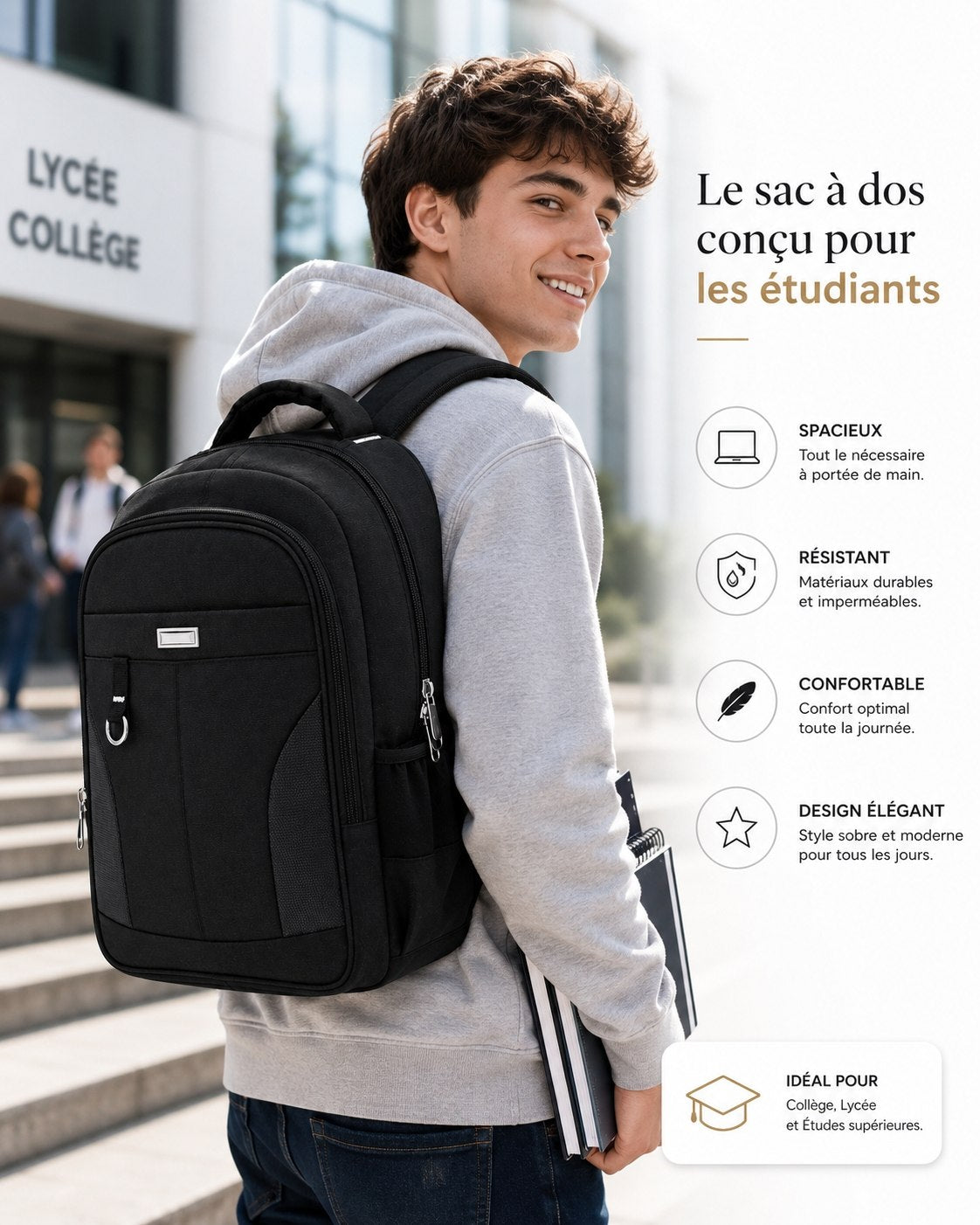 حقيبة ظهر كمبيوتر ، ترفيه عمل ، سفر ، حقيبة مدرسية للطلاب Sac à dos d'affaires de luxe pour ordinateur portable de grande capacité