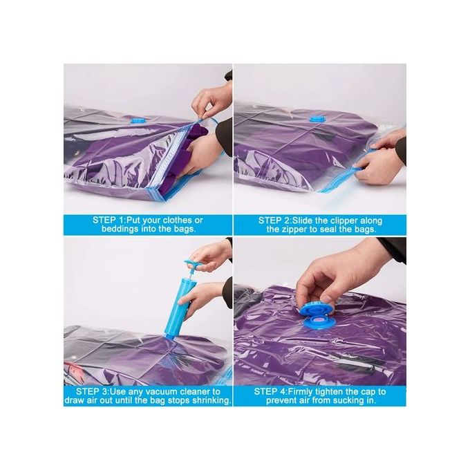 مجموعة من 12 كيس تخزين مفرغ من الهواء مع مضخة يدوية Lot de 12 Sacs de Rangement Sous Vide avec Pompe Manuelle