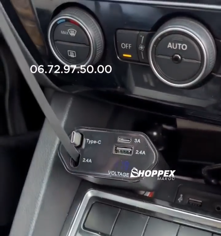 Chargeur téléphone rapide pour voiture 4-en-1 avec Câble Télescopique