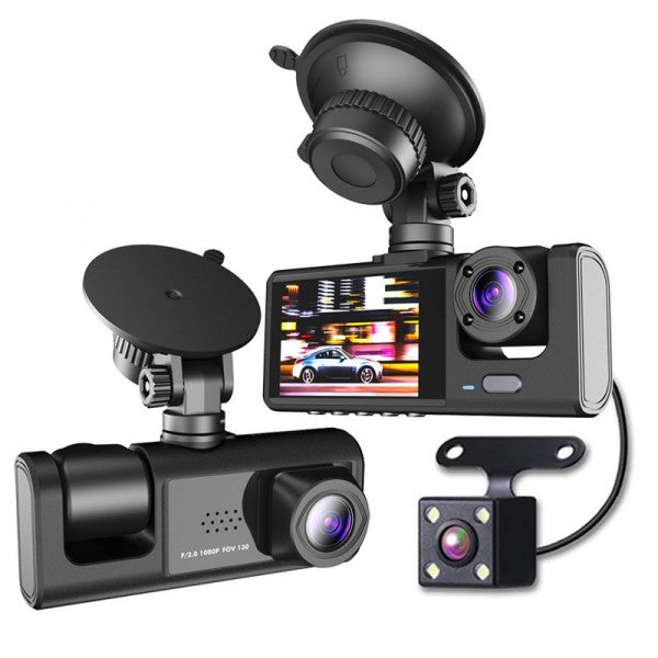 كاميرا سيارة عالية الدقة بالكامل Camera de voiture Dashcam FULL HD 1080P 3 Lens Avant, intérieur et arrière Camera Embarquée