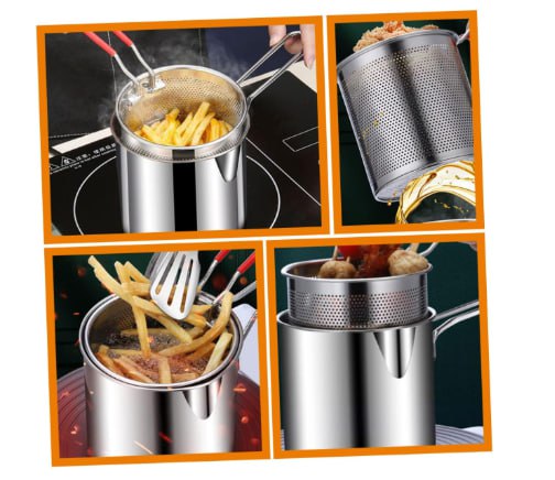 Casserole de Friture en Acier Inoxydable avec Panier de Filtration مقلاة من الفولاذ المقاوم للصدأ مع سلة تصفية