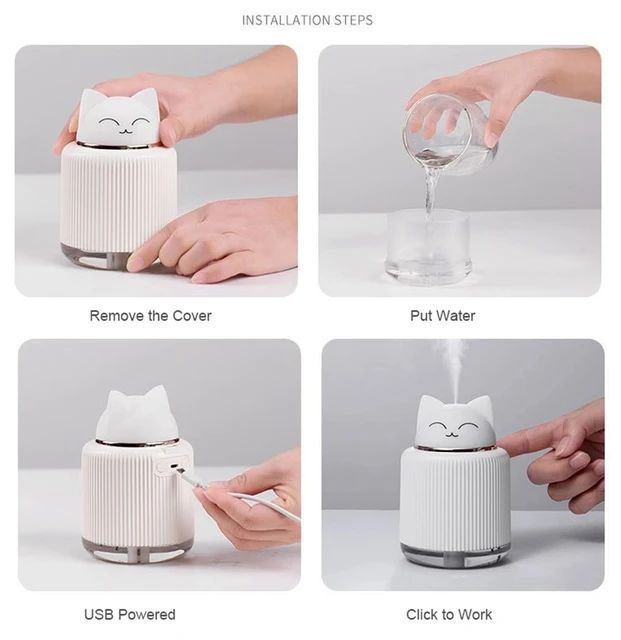 Humidificateurs de bureau portables pour animaux de compagnie, lampe de nuit LED