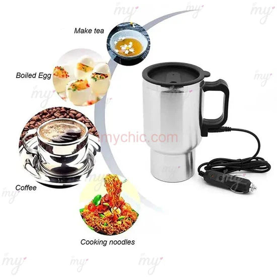 سخان كوب السيارة الكهربائي المصنوع من الفولاذ المقاوم للصدأ بقوة 12 فولت Chauffage Tasse En Acier Inoxydable Électrique pour voiture 12V