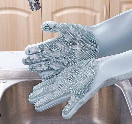قفازات تنظيف متعددة الوظائف من السيليكون Gants sont des gants de nettoyage multifonctions en silicone avec brosses intégrées