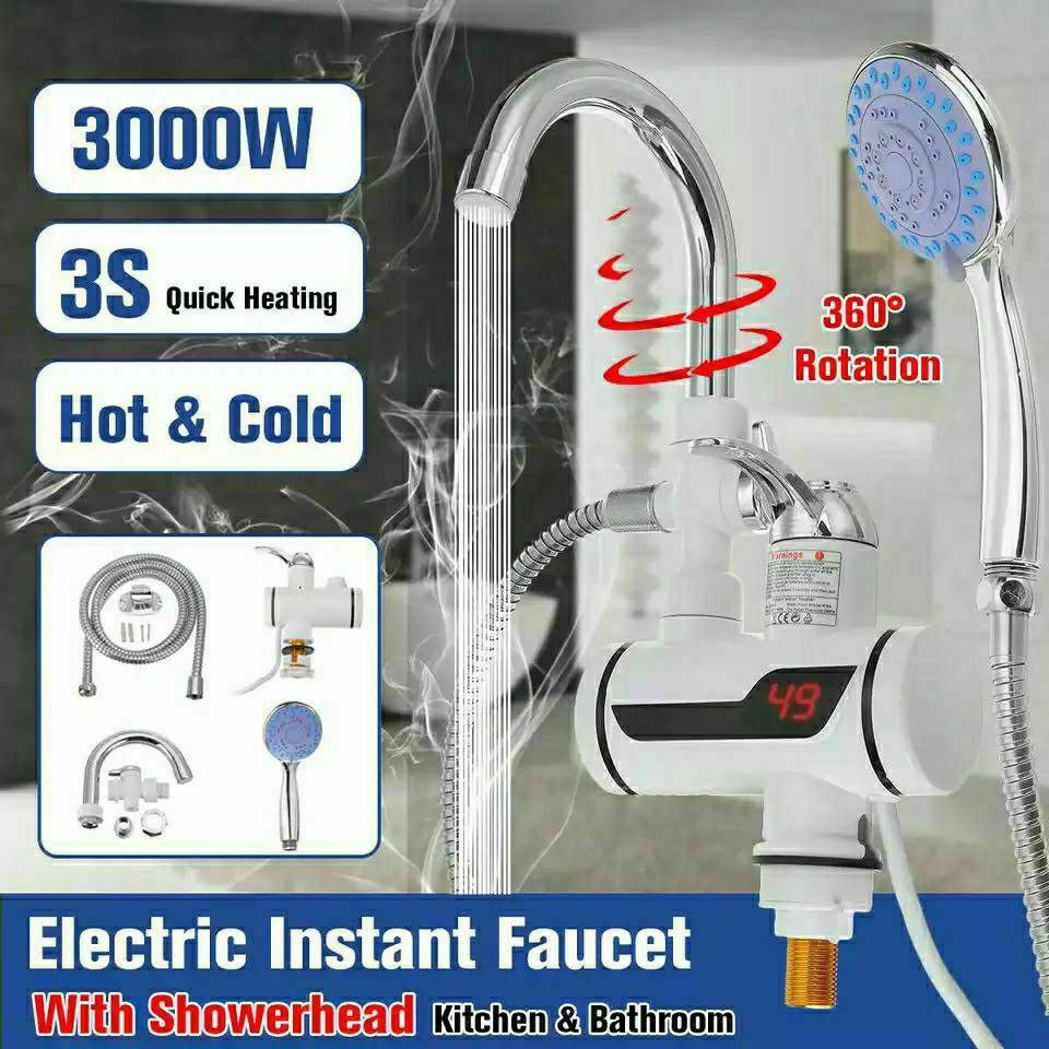 سخان مياه فوري مع مجموعة دش 3000W Chauffe-eau instantané avec ensemble de douche