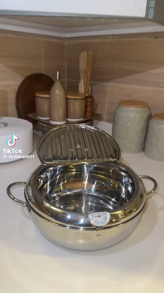 poêle à tempura japonaise قدر قلي عميق للمطبخ مع ميزان حرارة وغطاء، مقلاة من الفولاذ المقاوم للصدأ، مقلاة تمبورا يابانية