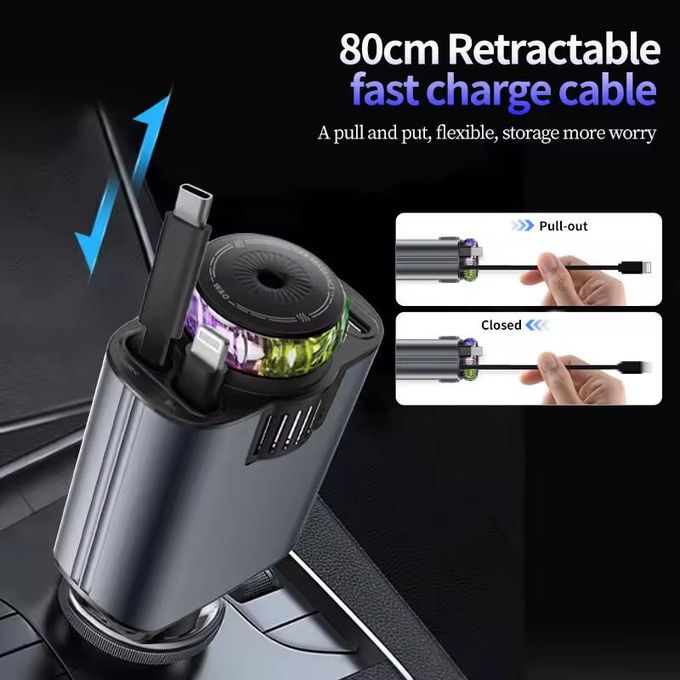 شاحن سيارة 5 في 1 بقوة 45 واط مع كابلات قابلة للسحب Chargeur de Voiture 45W 5-en-1 avec Câbles Rétractables