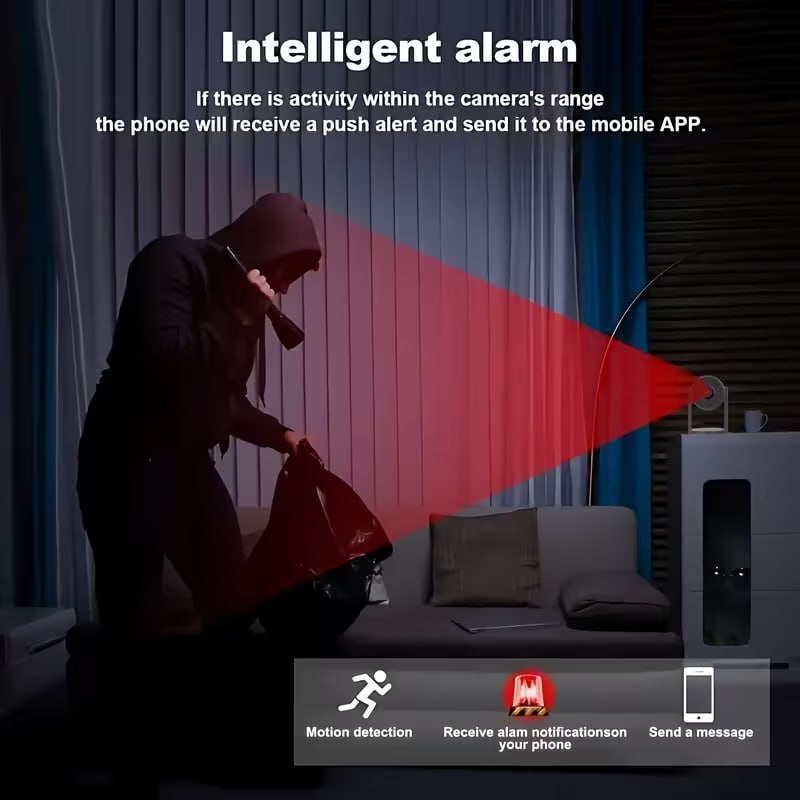 Caméra d'intérieur intelligente avec grand angle de vision كاميرا المراقبة المنزلية الذكية زاوية واسعة، رؤية ليلية، كشف الحركة والصوت،