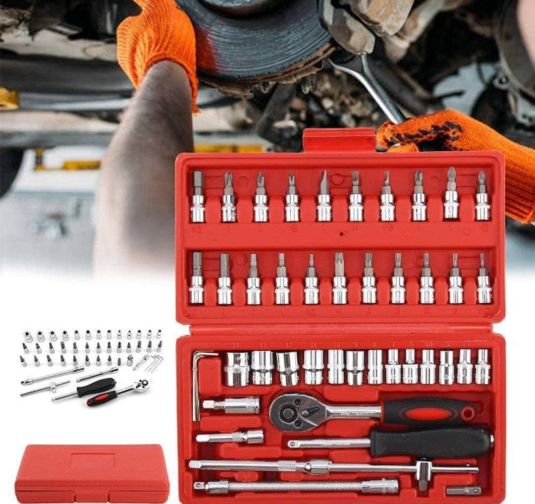 مجموعة مفاتيح ربط مكونة من 46 قطعة Coffret de 46 pièces jeu de douilles, clés à cliquet