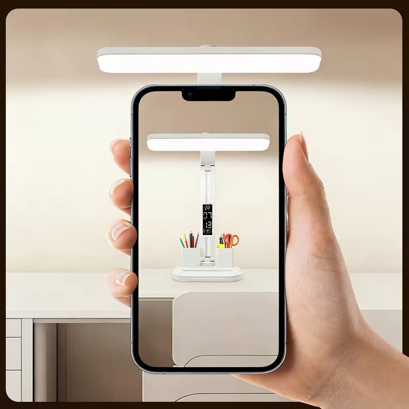 ساعة مصباح مكتب LED برأس مزدوج Lampe de bureau LED à double tête avec fonction horloge et variateur d'intensité
