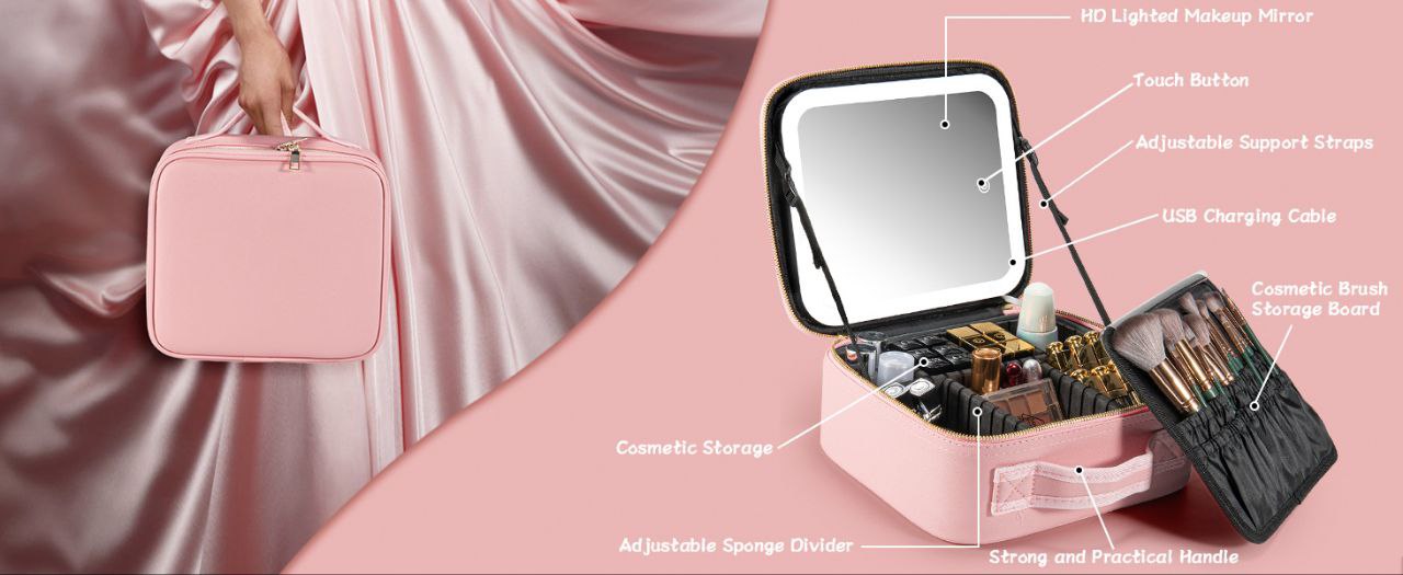 Trousses de maquillage de voyage avec miroir éclairé LED حقيبة مكياج للسفر مع مرآة مضاءة LED