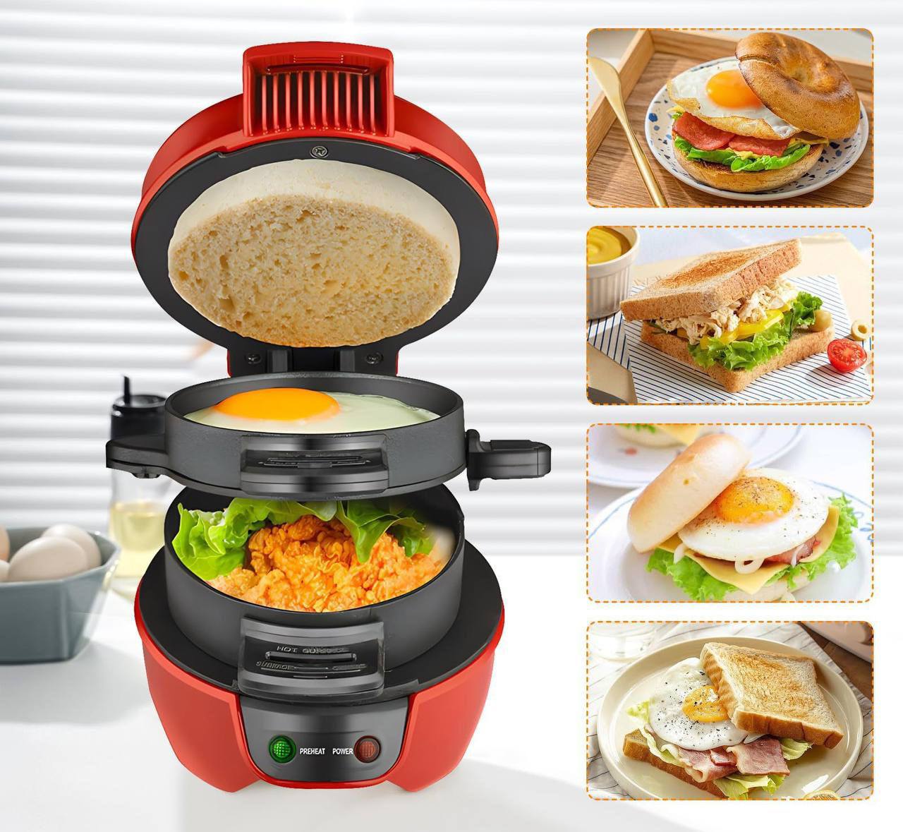 محمصة محمولة للسندويشات والهامبرغر والعجة والفطائر Grille-pain portable pour sandwich, hamburger, omelette, crèpes