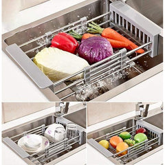 Égouttoir à vaisselle rétractable inoxydable مصفاة أطباق قابلة للتعديل والسحب مصنوعة من الفولاذ المقاوم للصدأ مع رفوف تجفيف للحوض
