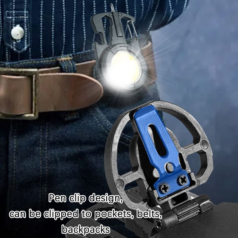 Multifunctional COB keychain light Mini lampe de poche كشاف LED صغير، قابل لإعادة الشحن، مع فتاحة زجاجات، للتخييم والإصلاح، ولاعة سجائر