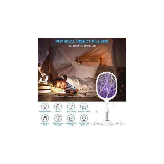 مضرب ناموس كهربائي متعدد الوظائف مع قاعدة شحن Raquette électrique anti-moustiques multifonction avec base de chargement