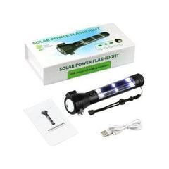 Solar Power Flashlight مصباح الأمان الشمسي القابل للشحن مصباح مزود بكاسر النوافذ