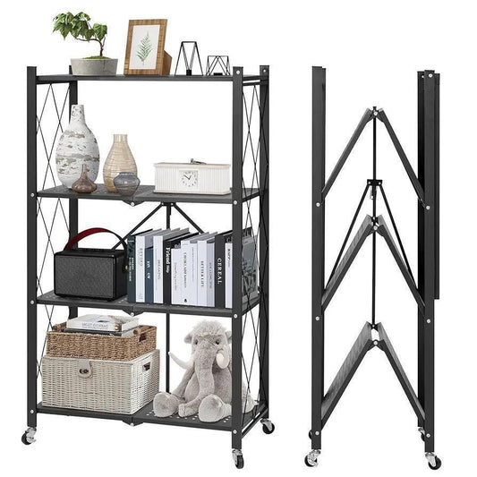 رف معدني قابل للطي بأربع طبقات وعجلات Étagère en Métal Pliable avec 4 Couches et Roues