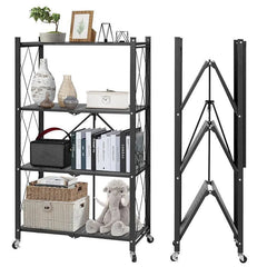 رف معدني قابل للطي بأربع طبقات وعجلات Étagère en Métal Pliable avec 4 Couches et Roues