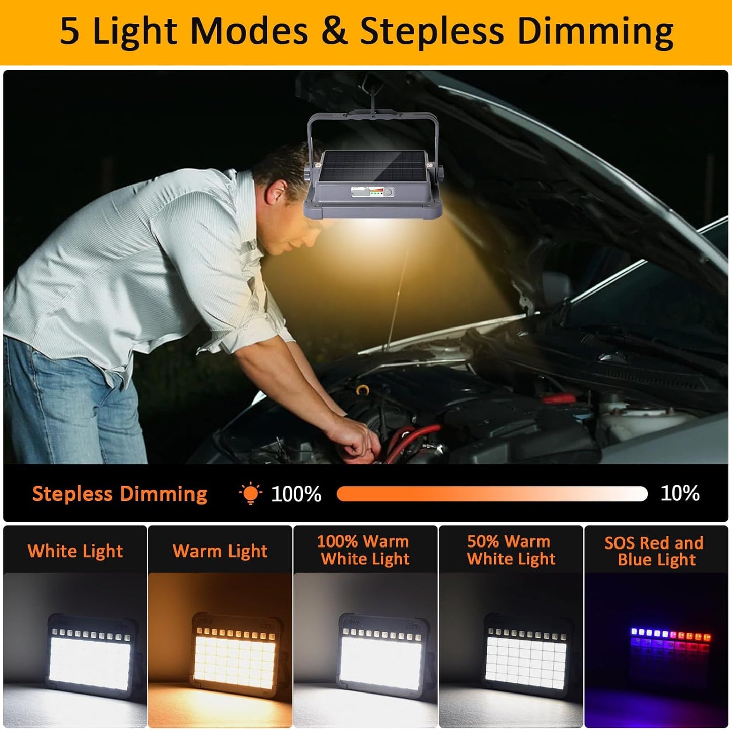 Lampe de travail solaire rechargeable portable مصباح عمل شمسي محمول قابل للشحن