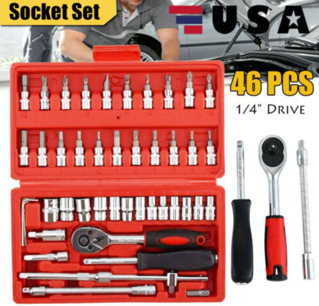 مجموعة مفاتيح ربط مكونة من 46 قطعة Coffret de 46 pièces jeu de douilles, clés à cliquet