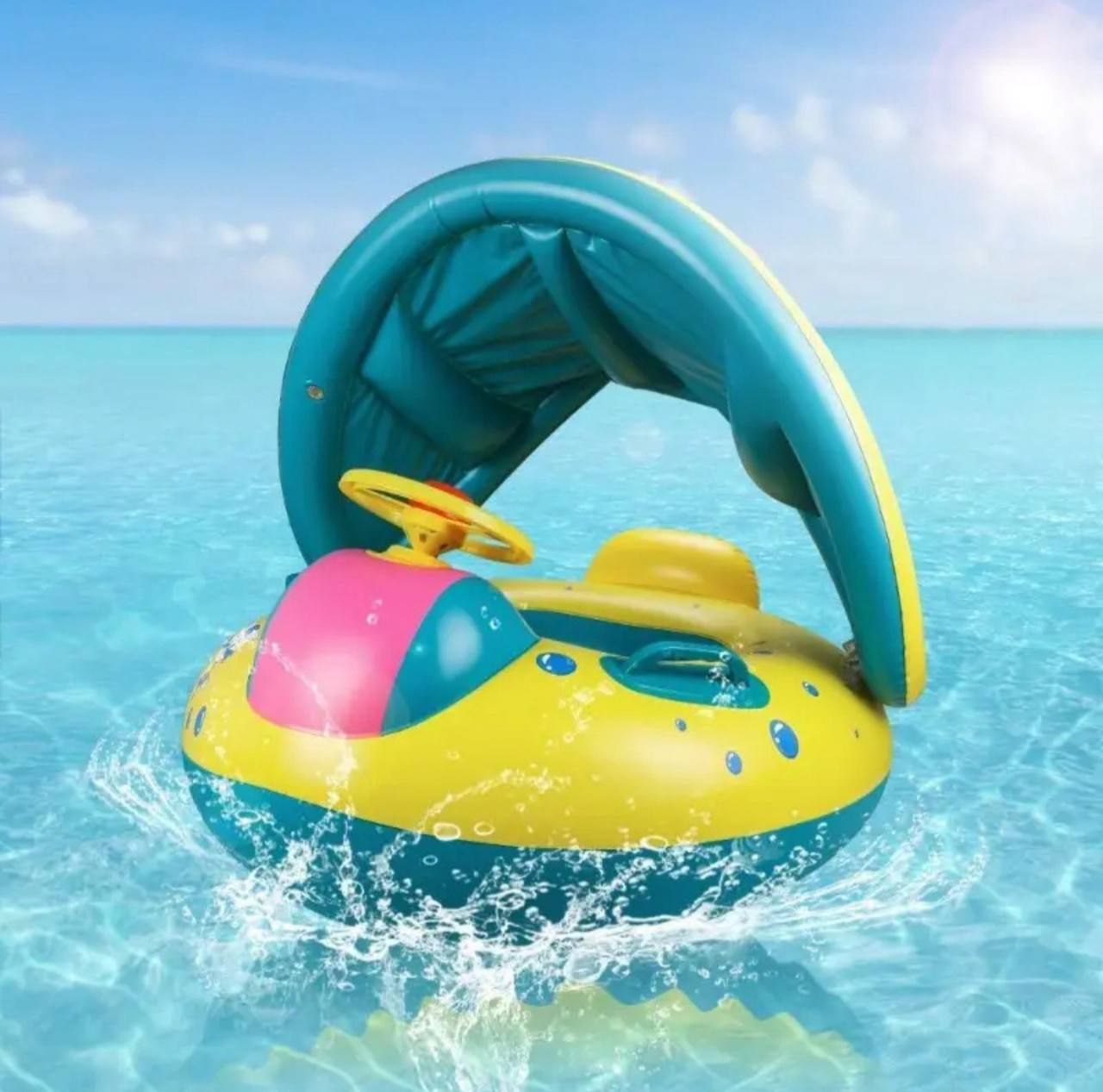 Bouée Bébé Siège avec Parasol Amovible, Bateau Gonflable مقعد عائم للأطفال مع مظلة شمسية قابلة للإزالة، قارب قابل للنفخ