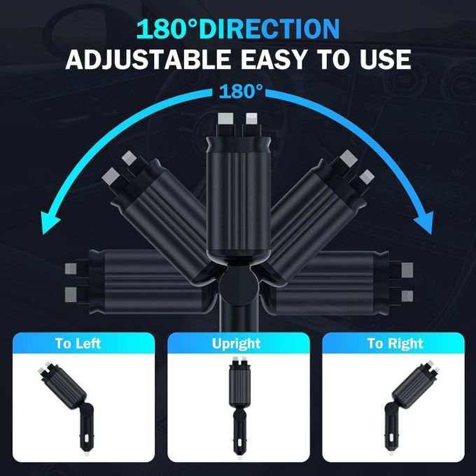 شاحن سيارة قابل للسحب 4 في 1 مع سقف بإضاءة النجوم Chargeur Voiture 4en1 Rétractable avec toit Starlight