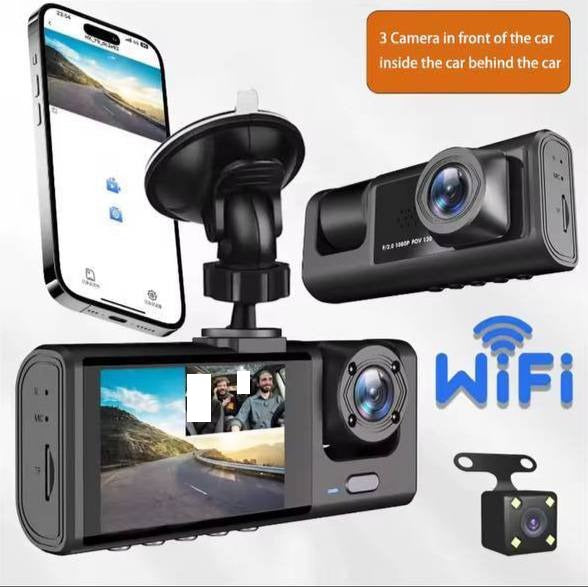 Caméra embarquée, enregistreur de trafic de bord 3 voies Super HD 1296p avec application mobile et Wi-Fi كاميرا أمامية للسيارة، مسجل حركة مرور مدمج فائق الوضوح بدقة 1296 بكسل