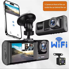 Caméra embarquée, enregistreur de trafic de bord 3 voies Super HD 1296p avec application mobile et Wi-Fi كاميرا أمامية للسيارة، مسجل حركة مرور مدمج فائق الوضوح بدقة 1296 بكسل