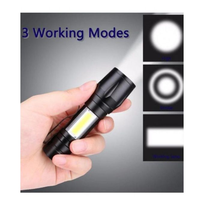 مصباح يدوي بثلاثة أوضاع، شحن USB، قابل للتكبير، مقاوم للماء، أسود TELESCOPIC ZOOM FLASHLIGHT lampe de poche 3 modes charge USB Zoomable imperméable à l'eau noir