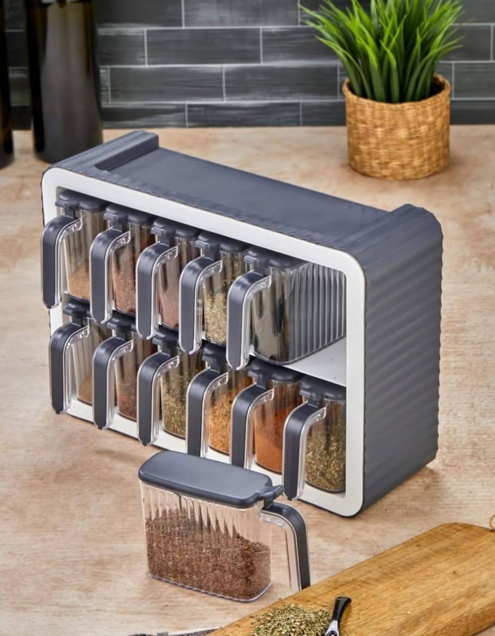 Ensemble de 12Pots à épices avec cuillère Rangement mural