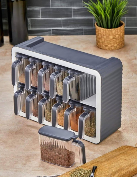 Ensemble de 12Pots à épices avec cuillère Rangement mural