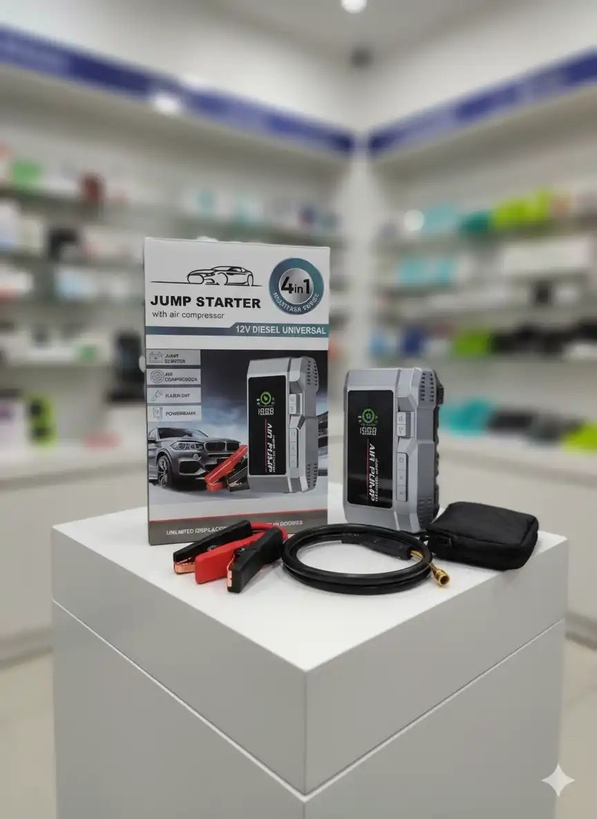 جهاز تشغيل السيارة وضاغط هواء Booster de démarrage et compresseur d'air 4-en-1