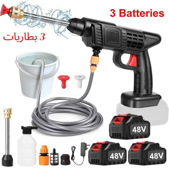 مسدس ماء للسيارات، غسالة محمولة لاسلكية عالية الضغط Pistolet à eau Automobile Nettoyeur haute pression portable sans fil 48V trois batteries accessoires