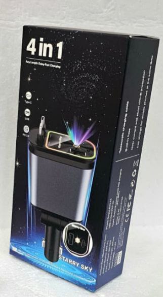 Chargeur de voiture 4en1 avec éclairage starlight شاحن السيارة 4 في 1 مزود بضوء النجوم