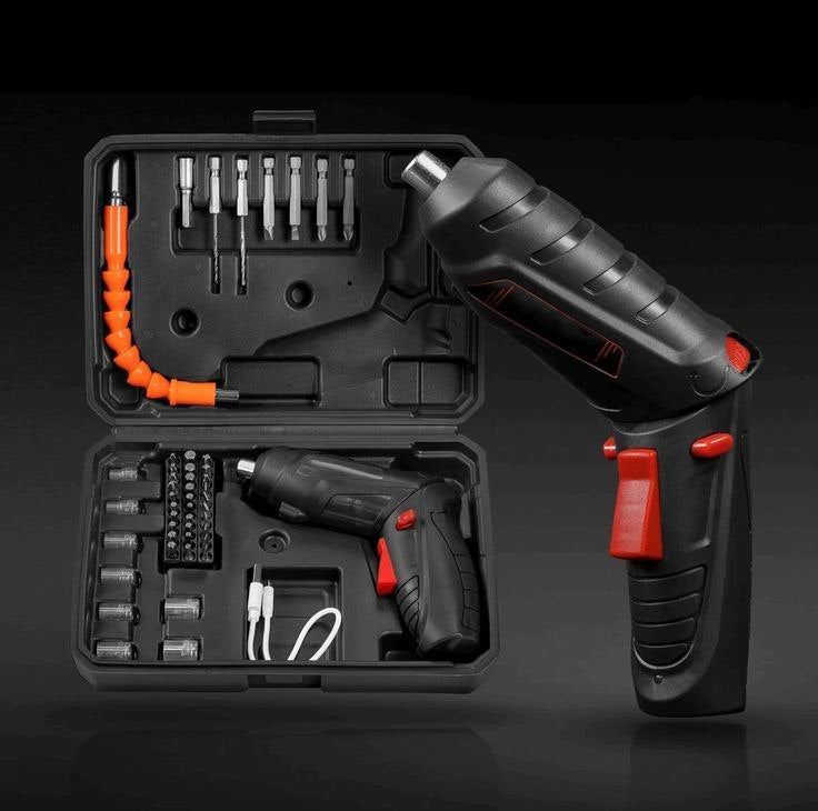 مثقاب مفك براغي كهربائي لاسلكي مع مصباح LED Kit de tournevis électrique 47 en 1, rechargeable et rotatif, avec perceuse-visseuse sans fil, LED intégrée et batterie 1300 mAh