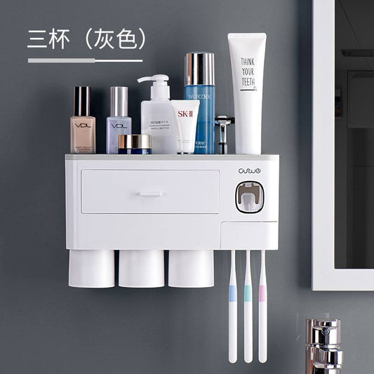Porte-brosse à dents mural avec distributeur de dentifrice automatique