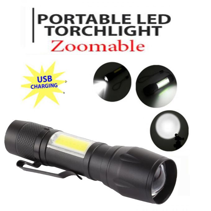 مصباح يدوي بثلاثة أوضاع، شحن USB، قابل للتكبير، مقاوم للماء، أسود TELESCOPIC ZOOM FLASHLIGHT lampe de poche 3 modes charge USB Zoomable imperméable à l'eau noir