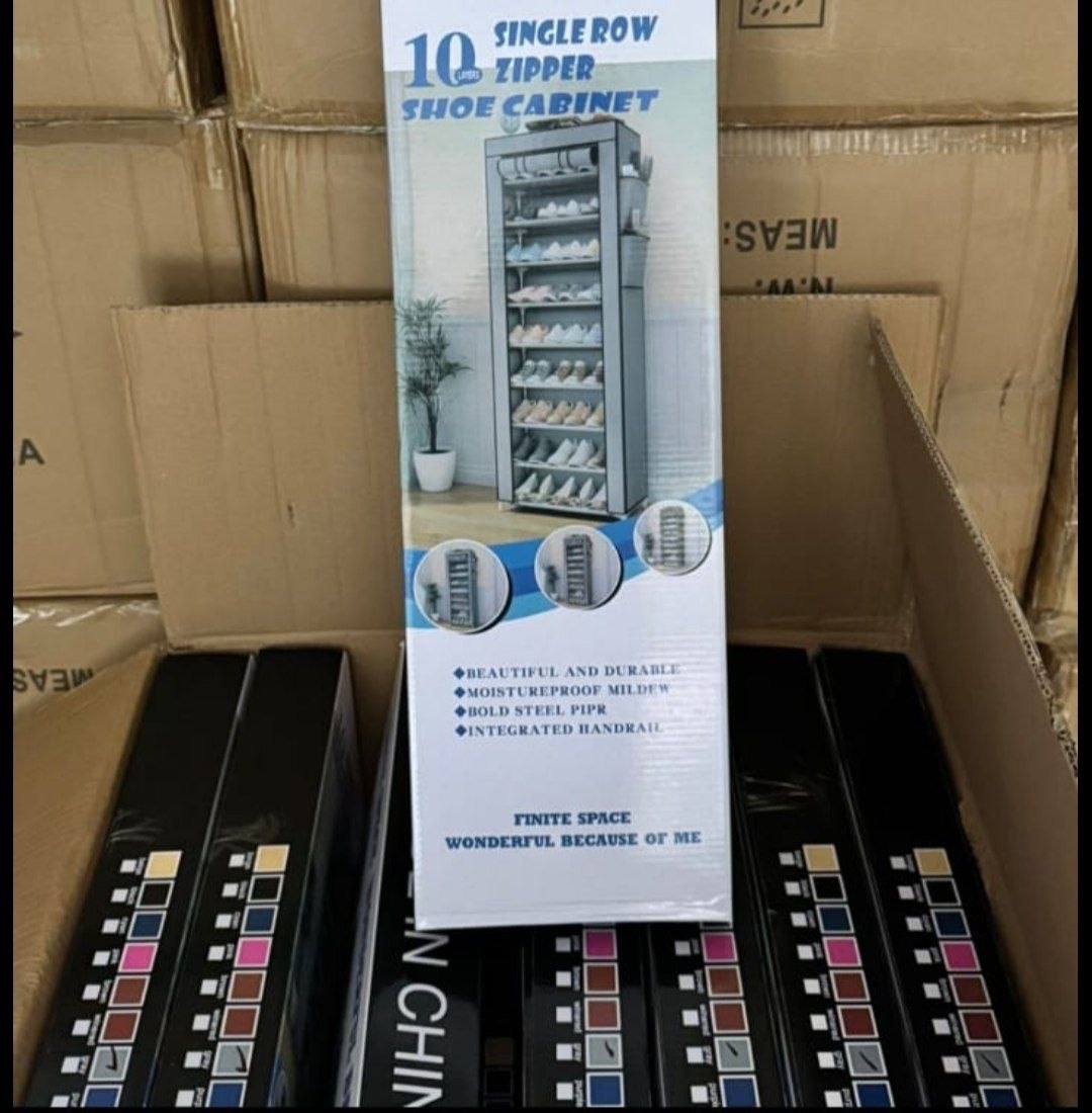 Single row zipper shoe cabinet 10 Armoire à chaussures à 10 étagères avec fermeture éclair خزانة أحذية بسحّاب 10 أرفف