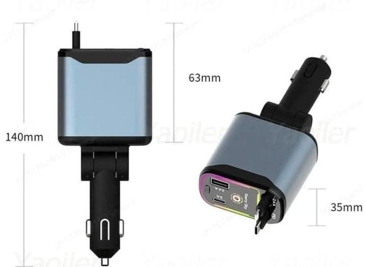 Chargeur de Voiture 4-en-1 شاحن سيارة 4 في 1 بمنفذي USB-A و USB-C محول ولاعة سجائر سريع الشحن