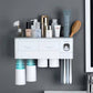 حامل فرشاة أسنان جداري بأربعة أكواب Porte-brosse à dents magnétique mural, distributeur automatique de dentifrice