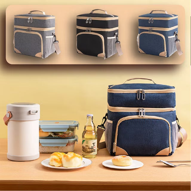 Grande boîte à lunch isotherme, double sac à lunch حقيبة غداء مزدوجة شديدة التحمل مانعة للتسرب