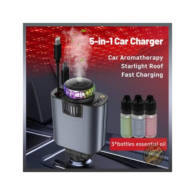 شاحن سيارة 5 في 1 بقوة 45 واط مع كابلات قابلة للسحب Chargeur de Voiture 45W 5-en-1 avec Câbles Rétractables