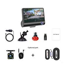Video Car DVR كاميرا تسجيل قيادة ثلاثية العدسات 1080P للرؤية الليلية 1080P مع مستشعر تسارع ومساعدة في ركن السيارة و170 درجة